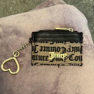 Juicy Couture Black and Tan Logo Cardholder with Heart Key Charm